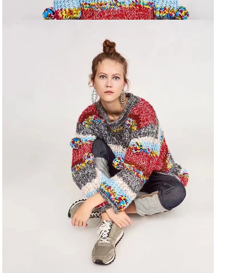 Fashion Multi-color Color-matching Decorated Sweater,Sweater
