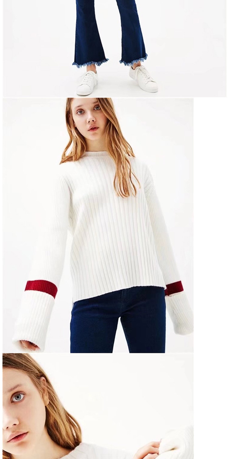 Fashion White Pure Color Decorated Sweater,Sweater