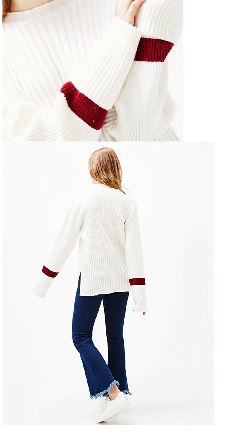 Fashion White Pure Color Decorated Sweater,Sweater