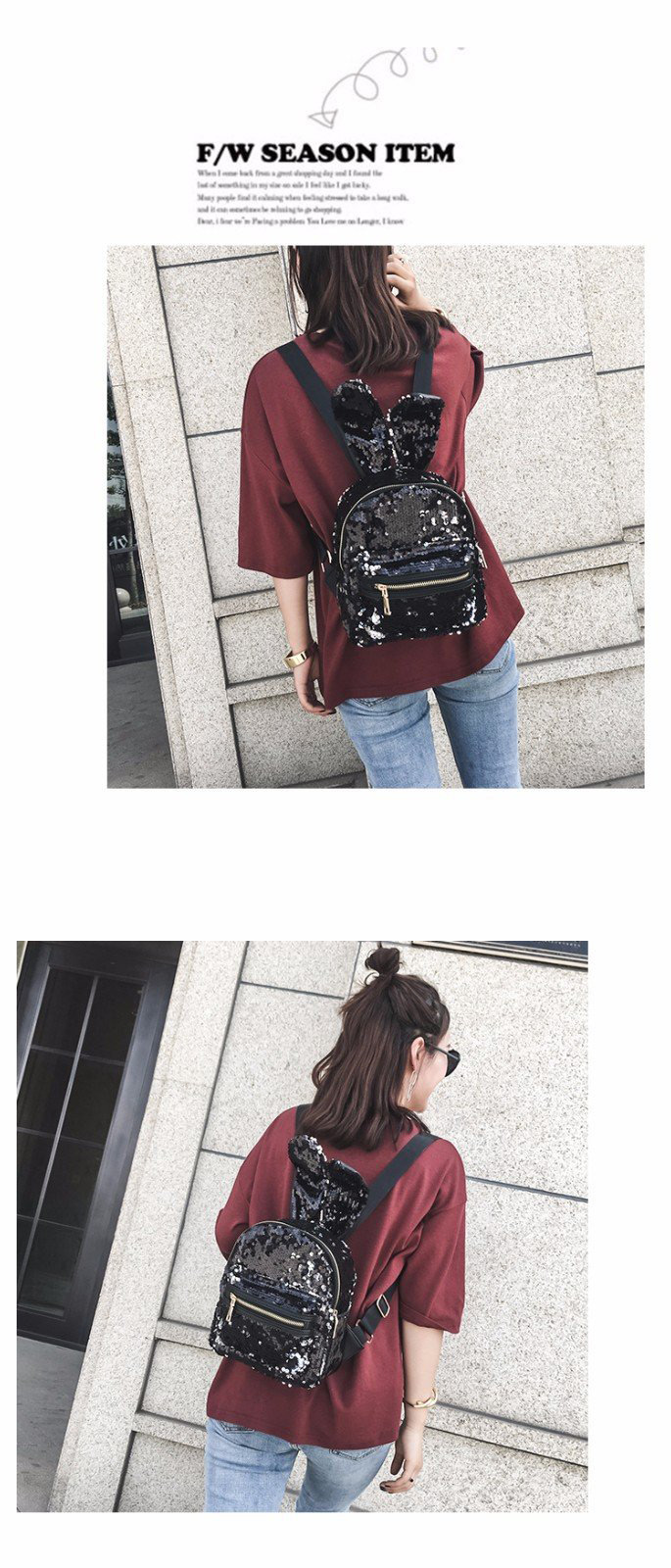 Fashion Black Rabbit Ears Shape Design Backpack,Backpack
