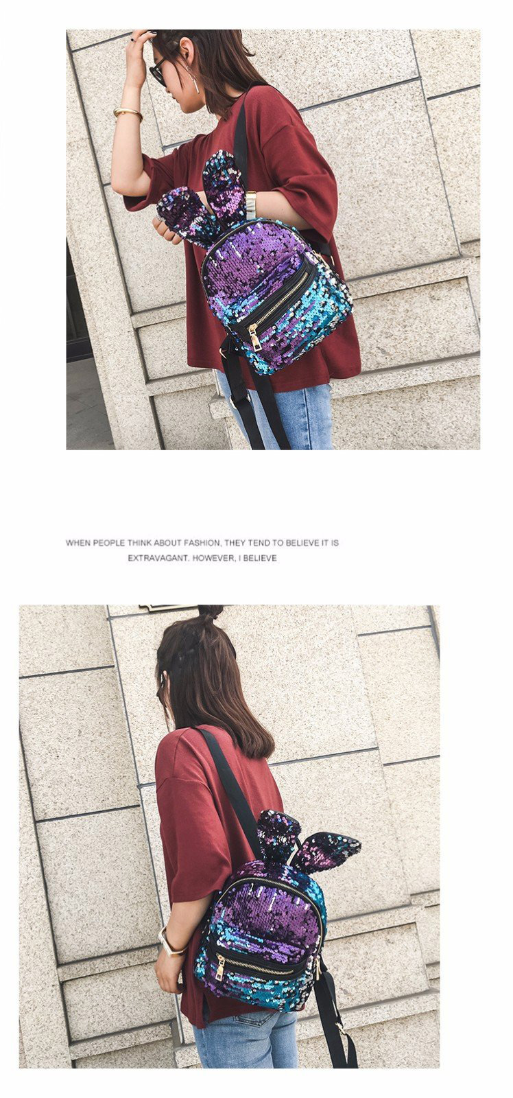Fashion Black Rabbit Ears Shape Design Backpack,Backpack
