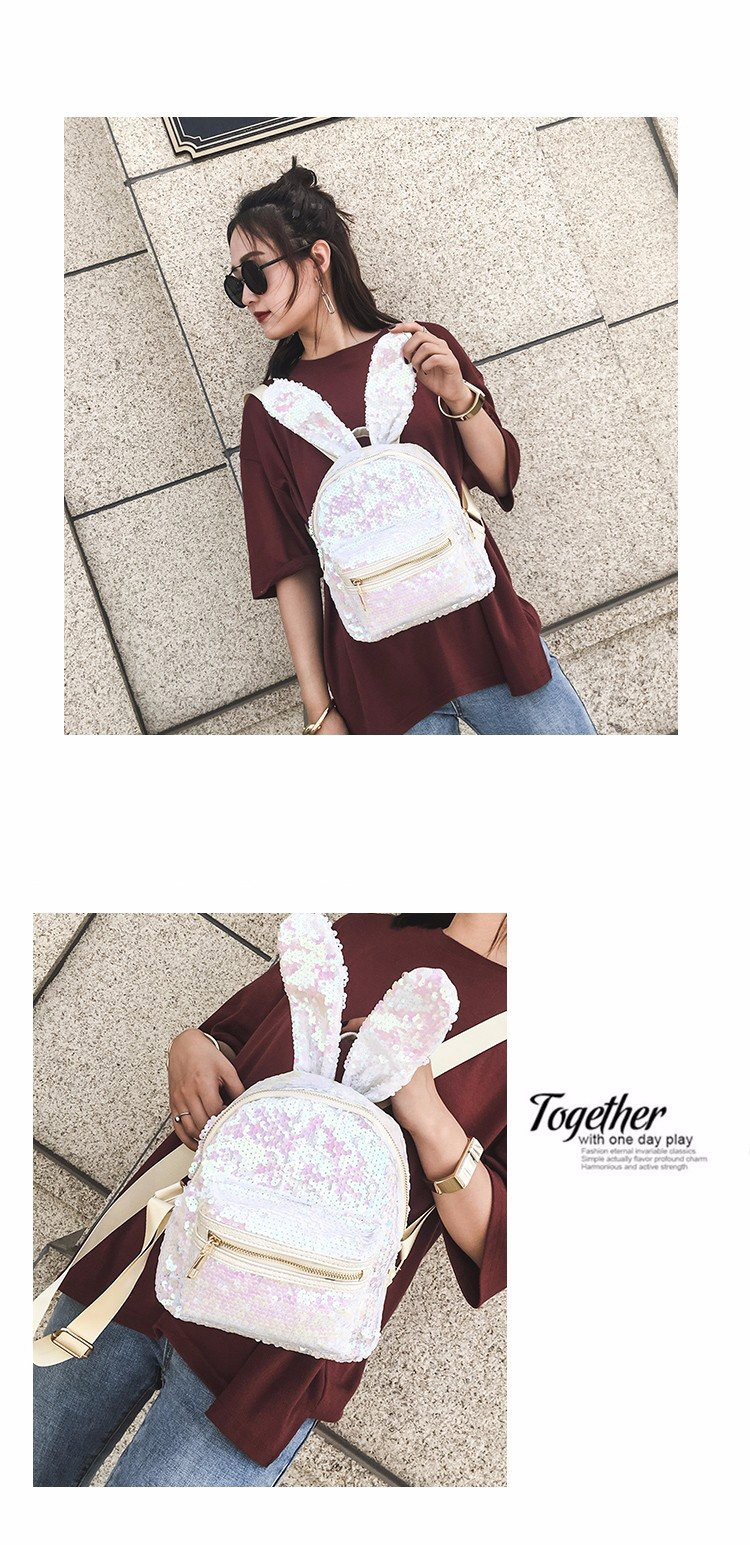 Lovely Silver Color Rabbit Ears Shape Decorated Backpack,Backpack