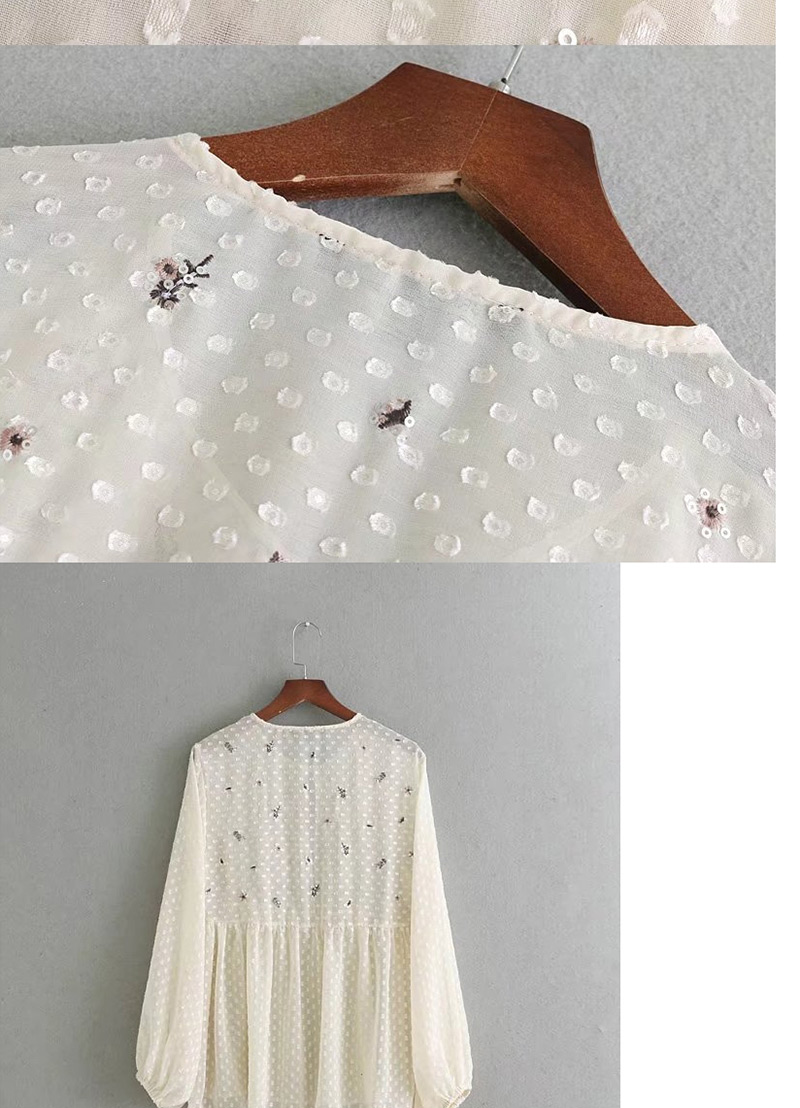 Fashion White Embroidery Flower Shape Decorated Blouse,Sunscreen Shirts
