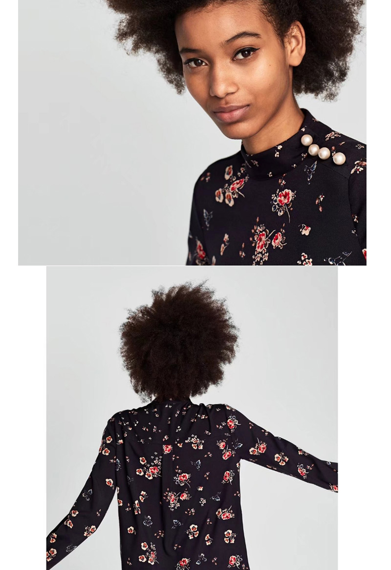 Elegant Black Flower Pattern Decorated Blouse,Sunscreen Shirts