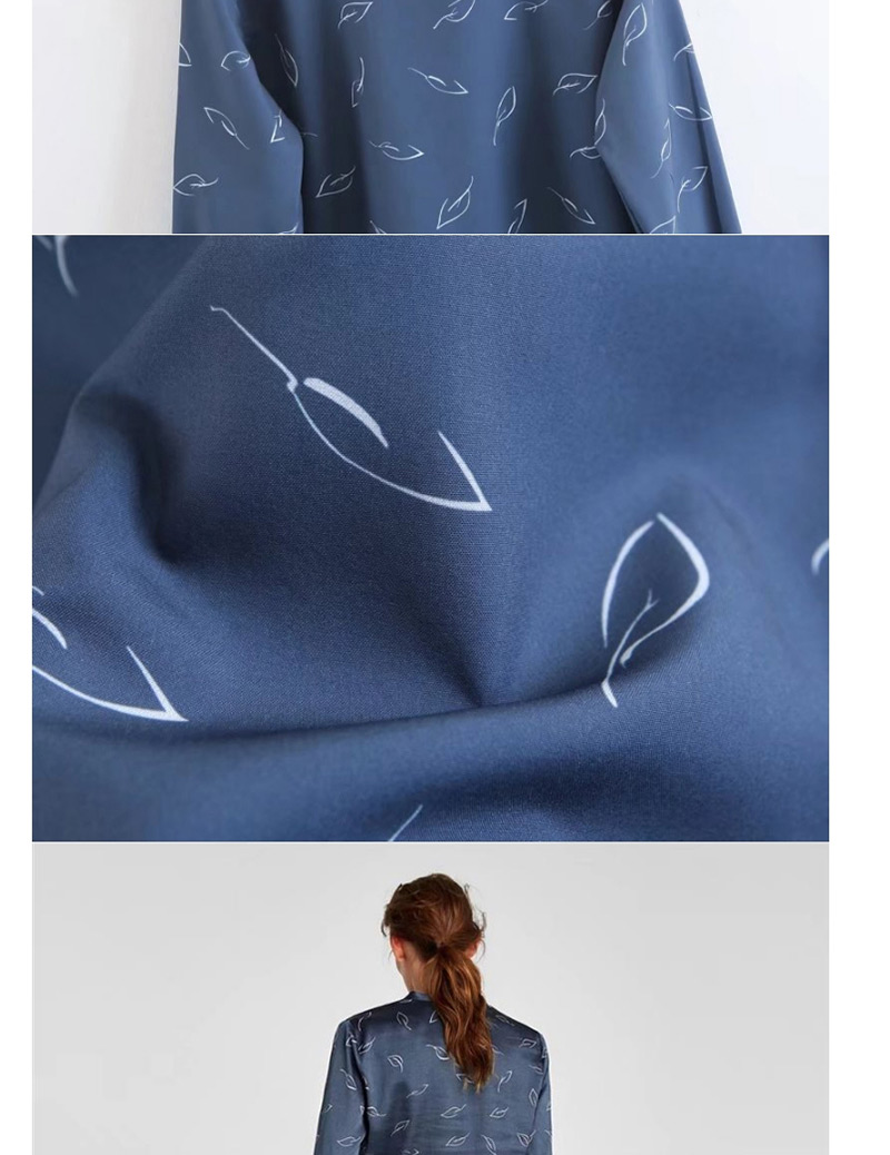Elegant Blue Leaf Pattern Decorated Shirt,Coat-Jacket