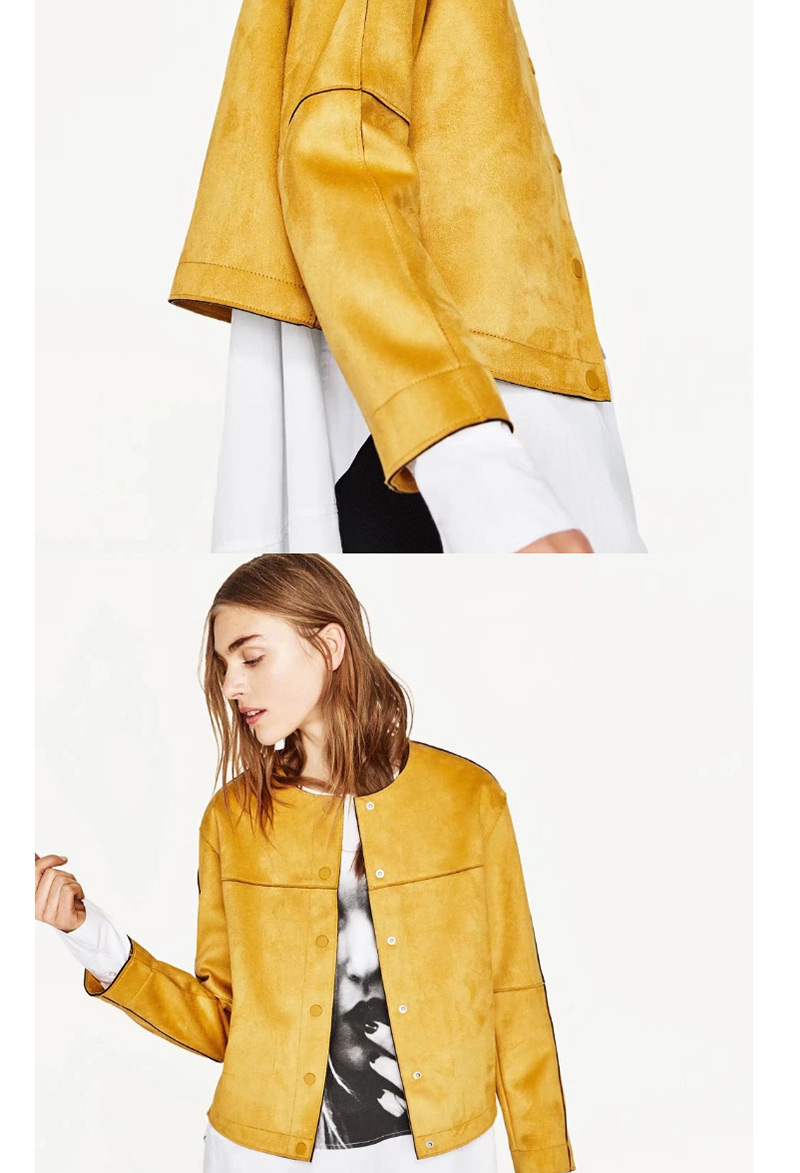 Fashion Yellow Pure Color Decorated Blouse,Coat-Jacket