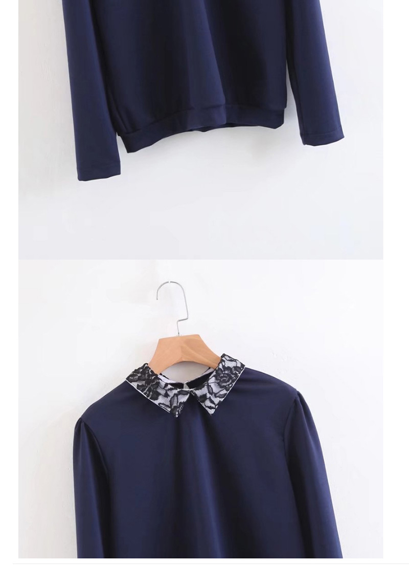 Fashion Navy Pure Color Decorated Blouse,Sweater