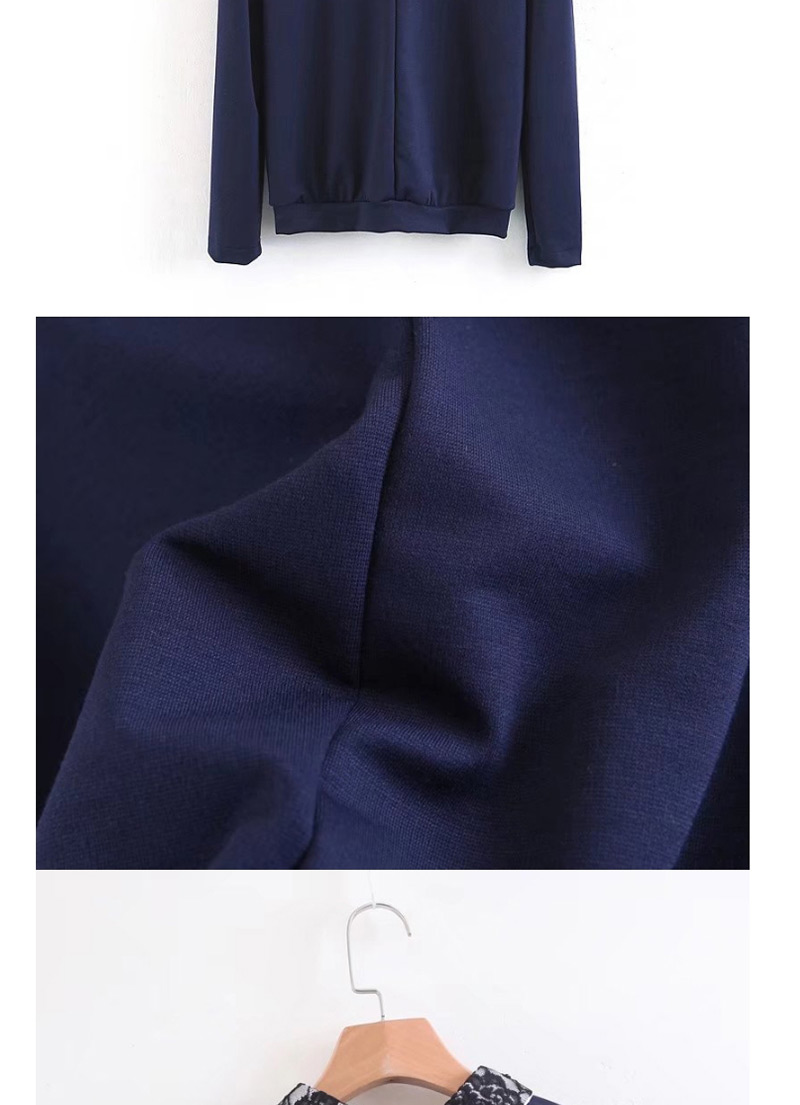 Fashion Navy Pure Color Decorated Blouse,Sweater