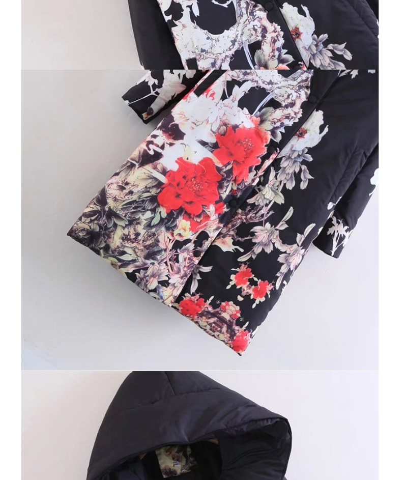 Fashion Black Flower Shape Decorated Cote,Coat-Jacket