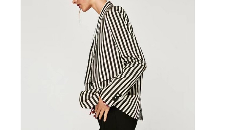 Fashion Black+white Strip Shape Decorated Coat,Coat-Jacket