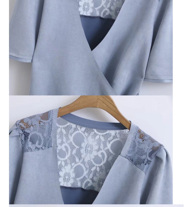 Fashion Blue V-neckline Decorated Blouse,Coat-Jacket
