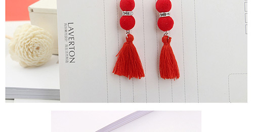 Bohemia Red Fuzzy Ball Decorated Tassel Earrings,Drop Earrings