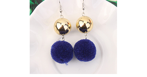Elegant Blue Fuzzy Ball Decorated Pom Earrings,Drop Earrings