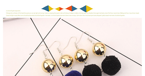 Elegant Black Fuzzy Ball Decorated Pom Earrings,Drop Earrings