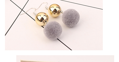Elegant Gray Fuzzy Ball Decorated Pom Earrings,Drop Earrings
