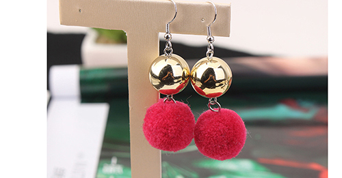 Elegant Red Fuzzy Ball Decorated Pom Earrings,Drop Earrings