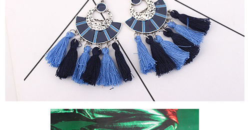 Bohemia Gray Fan Shape Decorated Tassel Earrings,Drop Earrings