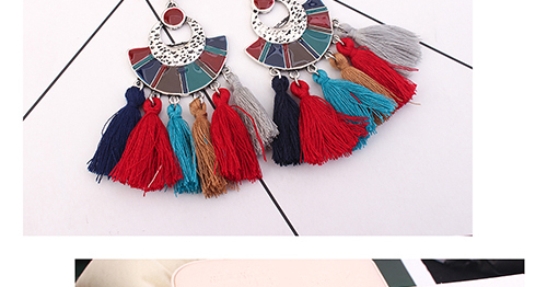 Bohemia Red Fan Shape Decorated Tassel Earrings,Drop Earrings
