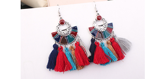 Bohemia Red Fan Shape Decorated Tassel Earrings,Drop Earrings