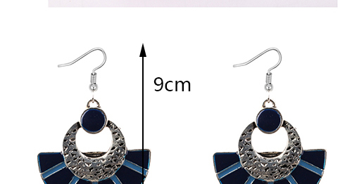 Bohemia Blue Fan Shape Decorated Tassel Earrings,Drop Earrings