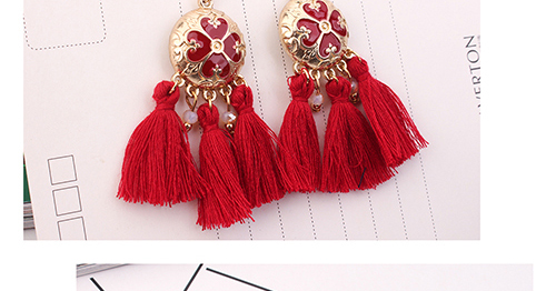 Bohemia Red Disc Shape Decorated Tassel Earrings,Drop Earrings