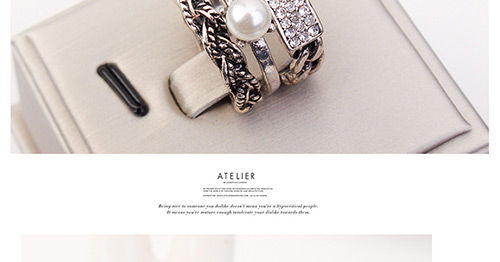 Fashion Silver Color Pearl&diamond Decorated Ring Sets(3pcs),Rings Set