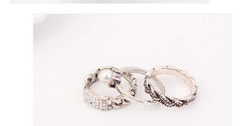 Fashion Silver Color Pearl&diamond Decorated Ring Sets(3pcs),Rings Set