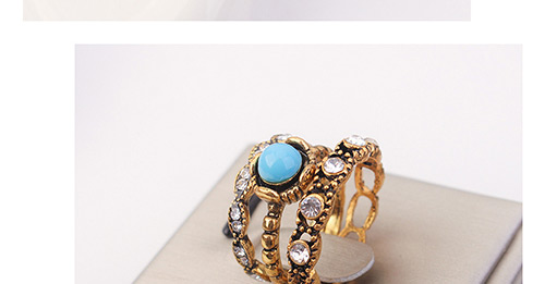 Fashion Gold Color+blue Diamond Decorated Hollow Out Ring Sets(3pcs),Rings Set