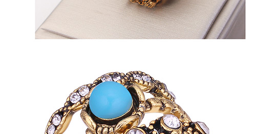 Fashion Gold Color+blue Diamond Decorated Hollow Out Ring Sets(3pcs),Rings Set