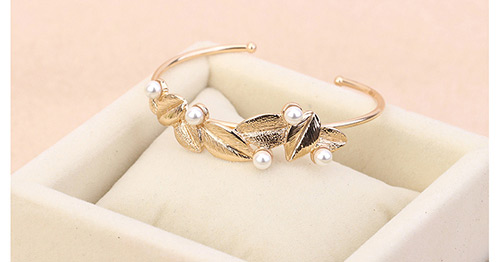 Sweet Gold Color Leaf&pearls Decorated Opening Bracelet,Fashion Bangles