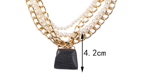 Fashion Black Trapezoid Shape Decorated Pearls Necklace,Bib Necklaces