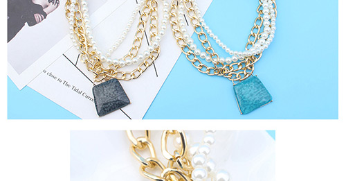 Fashion Blue Trapezoid Shape Decorated Pearls Necklace,Bib Necklaces