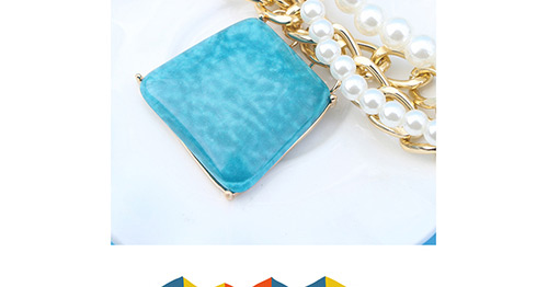 Fashion Blue Trapezoid Shape Decorated Pearls Necklace,Bib Necklaces