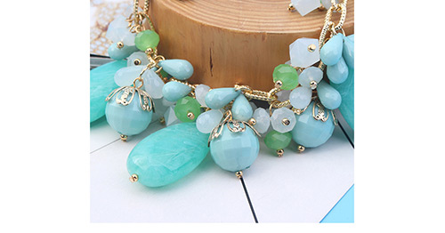 Fashion Blue+white Beads Decorated Color Matching Necklace,Bib Necklaces