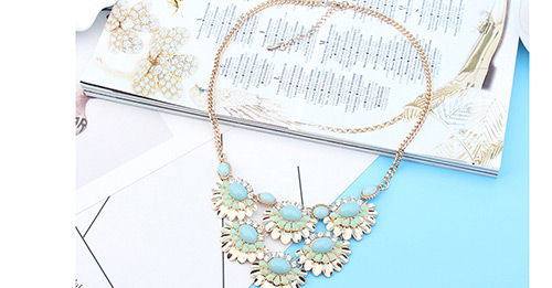 Fashion Light Blue Flower Decorated Simple Necklace,Bib Necklaces
