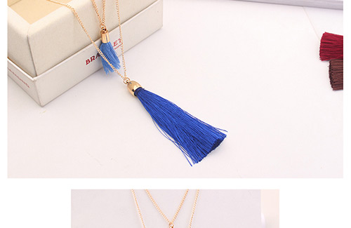 Fashion Coffee Tassel Decorated Necklace,Thin Scaves