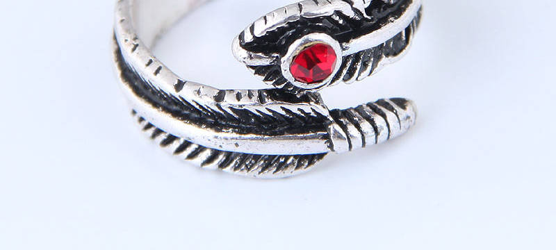 Vintage Red+antique Silver Leaf Shape Decorated Ring,Fashion Rings