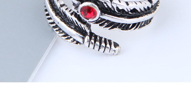 Vintage Red+antique Silver Leaf Shape Decorated Ring,Fashion Rings