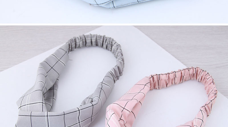 Sweet Blue Grid Pattern Decorated Hair Band,Hair Ribbons