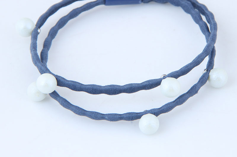 Sweet Dark Blue Pearls Decorated Double Layer Hair Band,Hair Ring