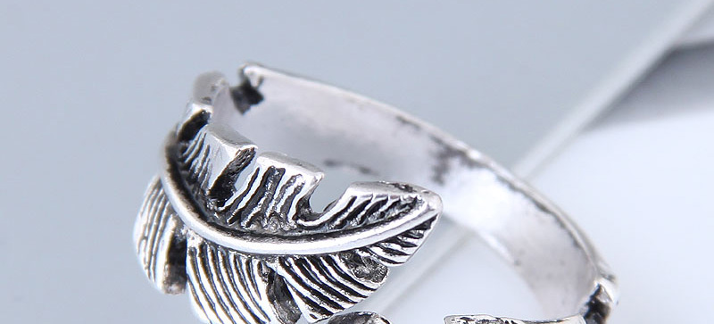 Vintage Antique Silver Feather Shape Design Opening Ring,Fashion Rings