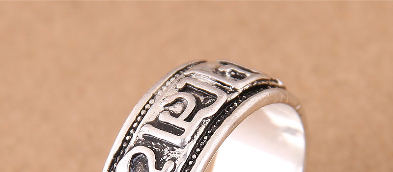 Vintage Antique Silver Letter Pattern Decorated Opening Ring,Fashion Rings