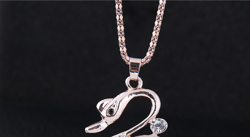 Fashion Rose Gold Swan Pendaant Decorated Long Necklace,Pendants