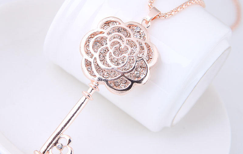 Fashion Rose Gold Hollow Out Rose Decorated Necklace,Pendants