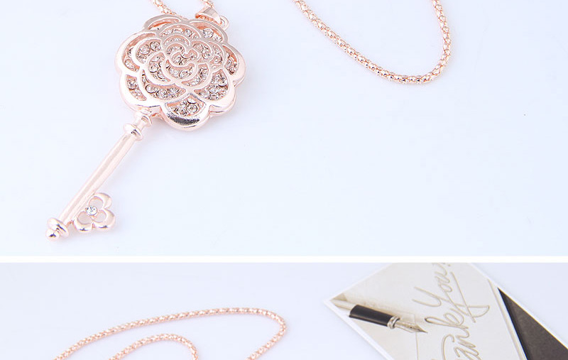 Fashion Rose Gold Hollow Out Rose Decorated Necklace,Pendants
