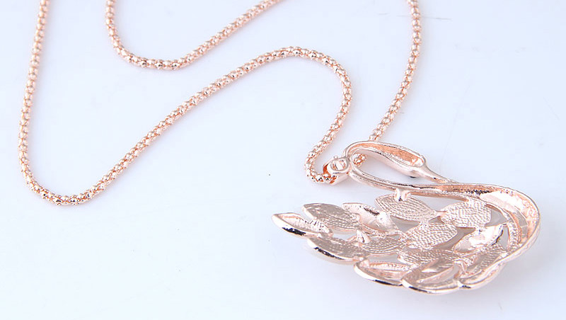 Fashion Rose Gold Swan Pendaant Decorated Long Necklace,Pendants