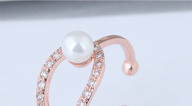 Fashion Rose Gold Pearl&diamond Deocrated Opening Ring,Fashion Rings