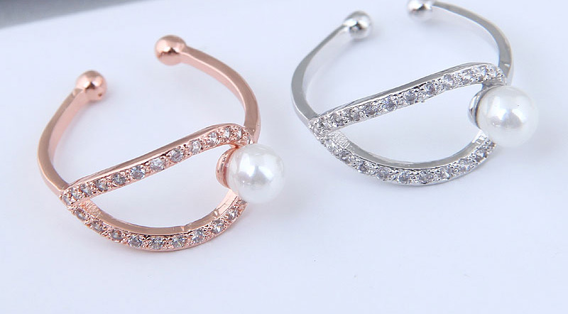 Fashion Silver Color Pearl&diamond Deocrated Opening Ring,Fashion Rings