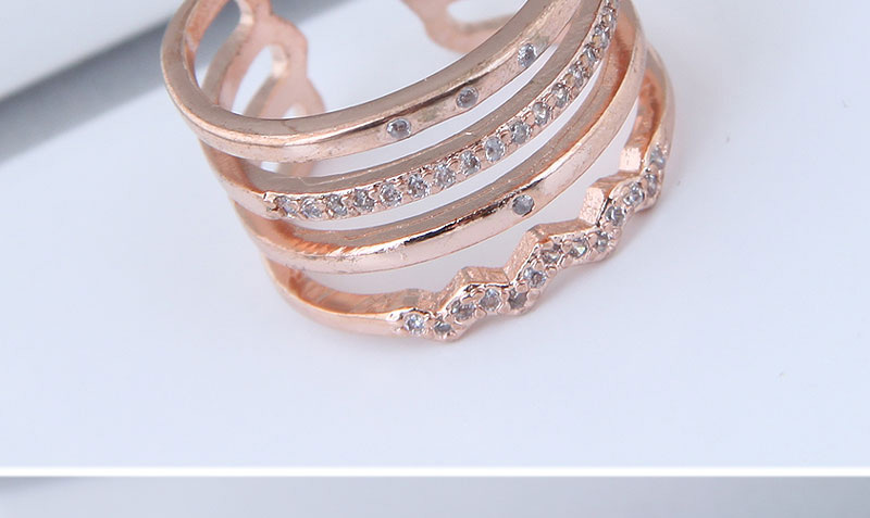 Fashion Rose Gold Diamond Decorated Multi-layer Opening Ring,Fashion Rings