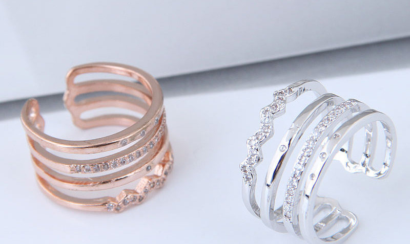 Fashion Rose Gold Diamond Decorated Multi-layer Opening Ring,Fashion Rings